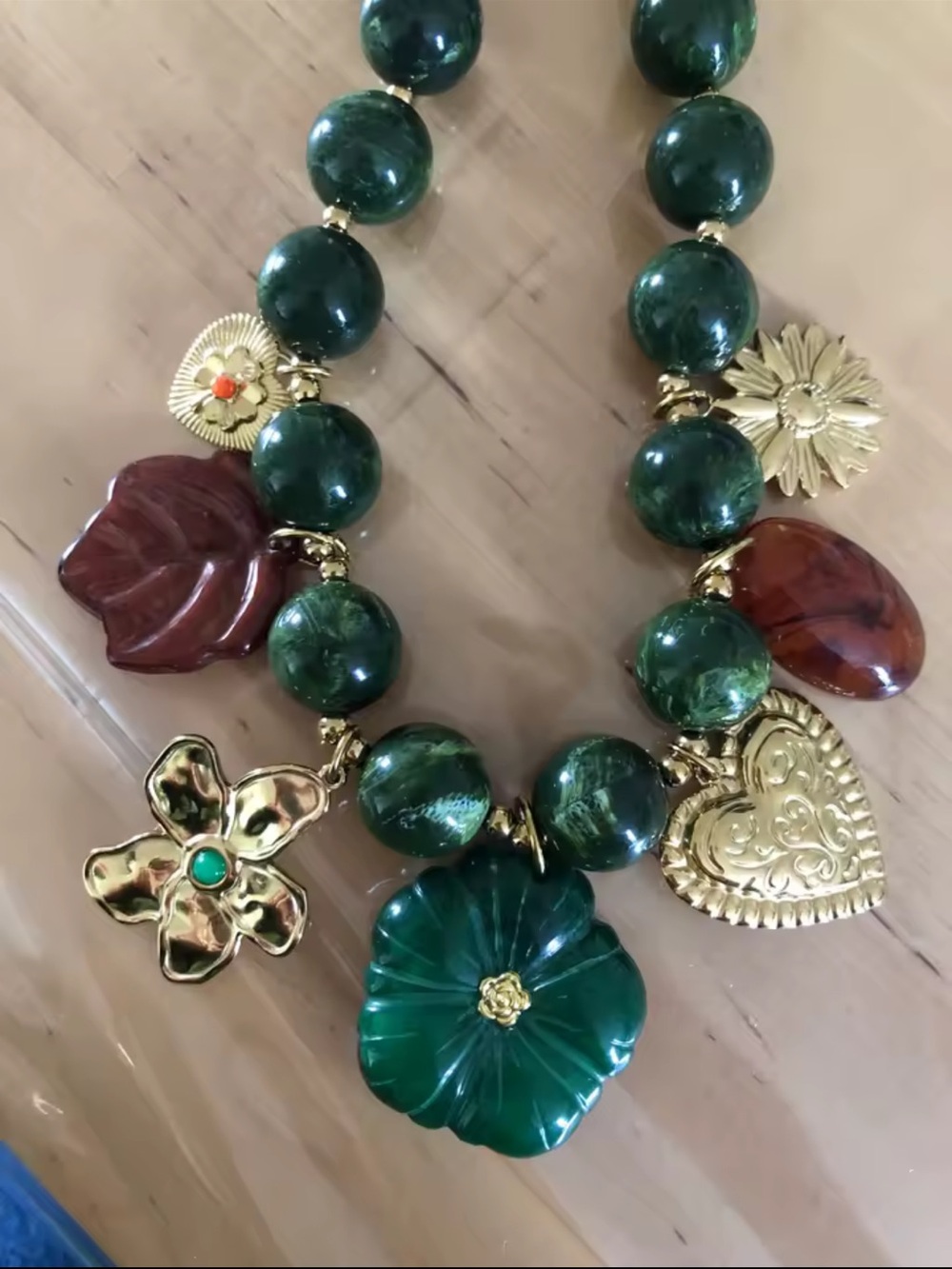 Italian Garden Hazel Green Beaded Gold Necklace - Picture 12 of 16